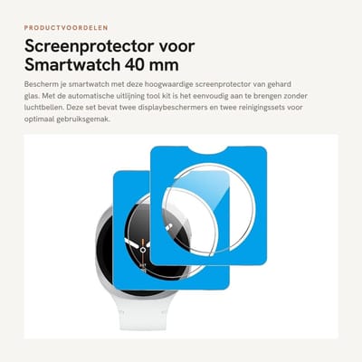 Dailygoods - Screenprotector voor Smartwatch 40 mm, [2 stuks] Gehard Glas met Automatische Uitlijning