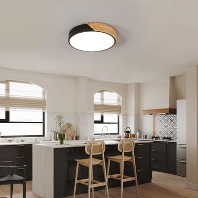 Haobosic - 30W Plafonnier - Warm Wit 3000K - Ultradun Modern Hout - Zwart