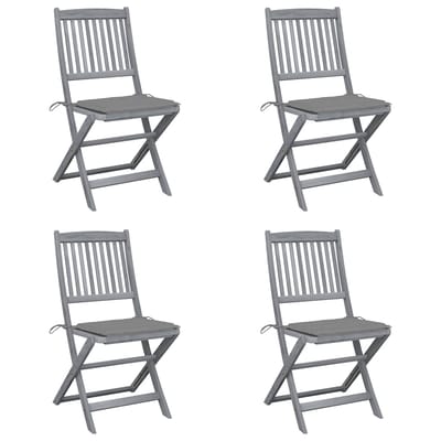 vidaXL - Set - van - 4 - klapstoelen - met - kussens, - gemaakt - van - massief - acaciahout.