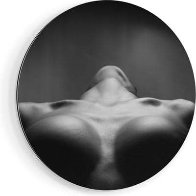 Artaza Dibond Muurcirkel Vrouwen Borsten - Erotiek - Zwart Wit - Ø 90 cm - Groot - Wandcirkel - Rond Schilderij - Voor Binnen en Buiten