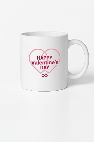 Valentijnsdag Cadeau Mok - 'Happy Valentine's Day' met Harten & Oneindigheidssymbool