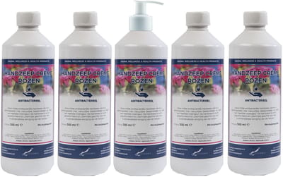 Handzeep Crème Rozen 500 ml - set van 5 stuks - met gratis pomp - Voordeelverpakking