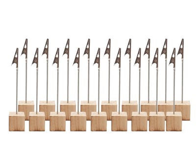 Fotohouders met Houten Basis – Set van 20 Clips – houten foto houders - Tafelnummers - Prijskaartjes - Memo’s – Voor Bruiloften - Kantoren of Winkels