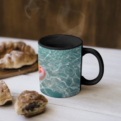 Magische Mok - Foto op Warmte Mokken - Koffiemok - Badeend - Zwemband - Geel - Magic Mok - Beker - 350 ML - Theemok