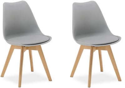 Homestyle4u Eetkamerstoel van Hout en Kunststof - 2 Stoelen - Keukentoel - Grijs