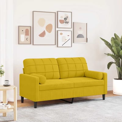 vidaXL - Tweezitsbank - met - sierkussens - 140 - cm - fluweel - geel