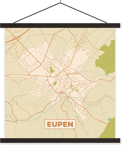 Posterhanger incl. Poster 60x60 cm - Schoolplaat - Stadskaart - Plattegrond - Vintage - Eupen - Kaart - België - Textielposter - Zwarte latten - Stadskaart