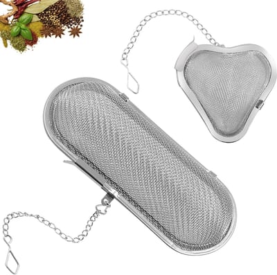 Dailygoods - 2 stuks theefilters met ketting, kruidenzeef om mee te koken, theezeef voor losse thee voor losse thee, specerijen en specerijen