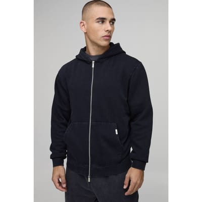 Essential Gewassen Boxy Hoodie Met Rits | Washed Black | Size Small
