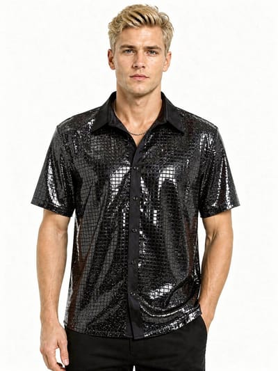 Disco Blouse - Glimmend - Zwart - Shirt - Party