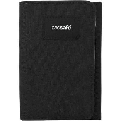 Pacsafe Trifold Portemonnee - 12 x 10 x 2 cm - Pasjeshouder - RFID-blokkerend - Scanvak - Bevestigingspunt voor Snijbestendige Beveiligingsriem - Beveiligde Portemonnee - Anti-diefstal - Gerecycled Polyester - Zwart