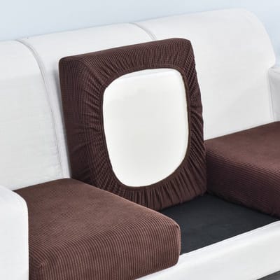 Tweepersoons bankhoes, elastische zitkussenhoes, geruite antislipstof, rondom omhullend, geschikt voor kussens (lengte 100-125 cm, breedte 50-63 cm, hoogte 5-15 cm), Bruin, 1 stuk.
