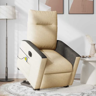 vidaXL - Sta-op-massagestoel - elektrisch - verstelbaar - stof - crèmekleurig