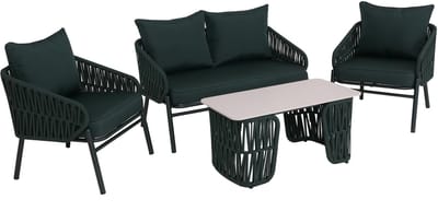 Tuinset MCW-P90, loungeset tuinlounge bank fauteuil tafel, touwvlechtwerk touw stof/textiel (180 g/m²) ~ groen