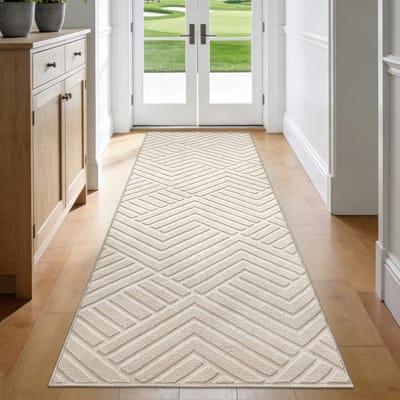 Lopers, vloerkleden voor hal, 80 x 240 cm, moderne keukenlopers, antislip wasbare tapijtlopers, lange tapijtloper voor entree, gang, deur, nachtkastje of wasruimte, crème