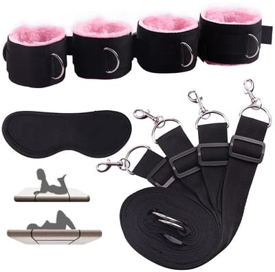 longziming-Bondage Set - Handboeien - Sex Toys voor Koppels - Vastbinden - 7-delige BDSM set met oogmasker - Verstelbaar - Comfortabel pluche - Voor beginners en gevorderden - Roze