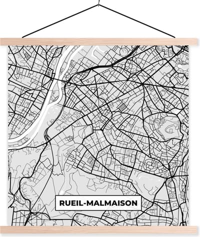 Posterhanger incl. Poster 40x40 cm - Schoolplaat - Kaart - Stadskaart - Rueil-Malmaison - Plattegrond - Frankrijk - Textielposter - Blanke latten - Stadskaart