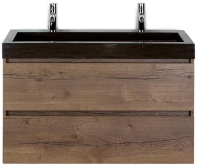 Maxx XL Badmeubelset 100 cm - Tabacco - Wastafel Lucca 2 Kraangaten