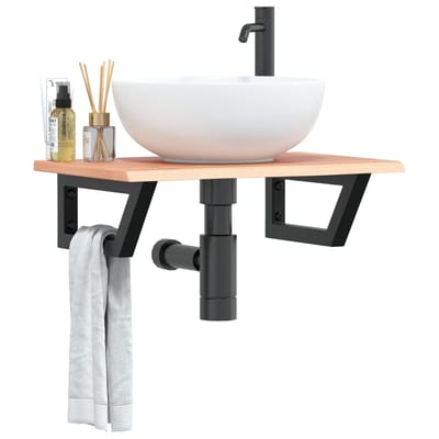 vidaXL - Badkamer - wandschap - staal - en - massief - eikenhout