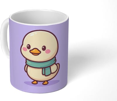 Mok - Koffiemok - Eend - Sjaal - Paars - Mokken - 350 ML - Beker - Koffiemokken - Theemok