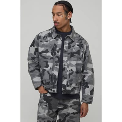 Camo Verwijderbare Carpenter Panel Regular Fit Denim Jas | Black | Size Small