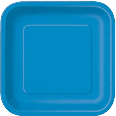 UNIQUE - 14 grote vierkante kartonnen borden blauw 22.2 cm