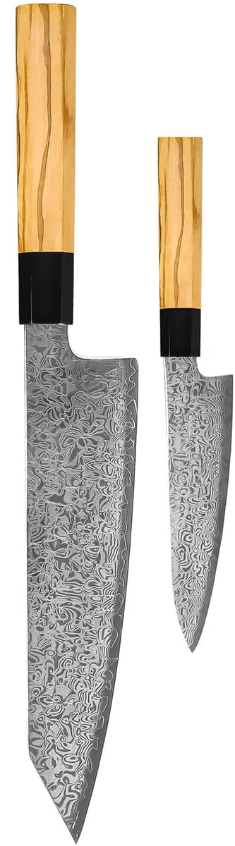 Shinrai Knives - Takumi Kaza 2-delige Damascus Messenset - Kiritsuke + Schilmes