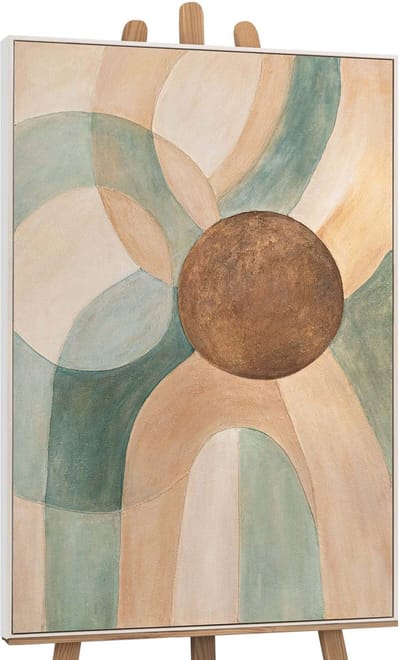 Canvas schilderij 120x80 cm handgeschilderd cirkel van het leven – YS-Art Gallery – Lijst: Beige – Luxe wanddecoratie