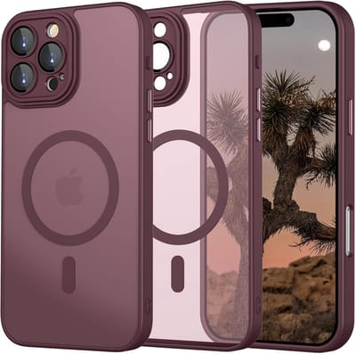 Casemania Hoesje Geschikt voor Apple iPhone 15 Pro - Bordeaux - Matte Armor Back Cover met Camera Bescherming - Geschikt voor MagSafe