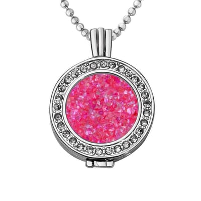 Quiges - Munthouder met Ketting en Munt 25mm Schelp Vlokjes Roze - Zilverkleurig met Zirkonia - EPRHZ417