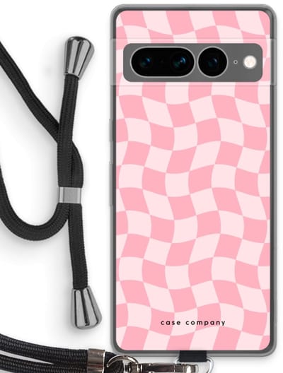 Case Company® - Hoesje met koord geschikt voor Google Pixel 7 Pro hoesje met Koord - Grid Roos - Telefoonhoesje met Zwart Koord - Bescherming aan alle Kanten en Over de Schermrand