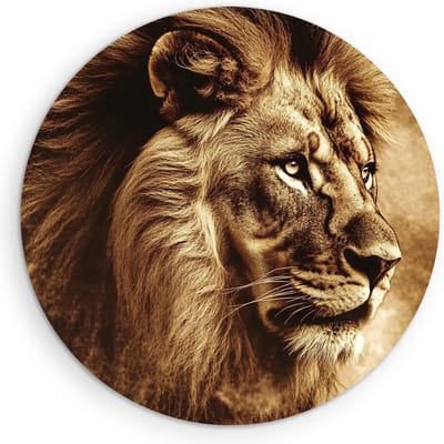 Saammp Muurcirkel Hout - Leeuw - Abstract - Afrika - Kinderkamer - Dieren - Natuur - Ø 90 - Wandcirkel - Wanddecoratie Cirkel - Muurdecoratie Woonkamer - Slaapkamer decoratie - Rond Schilderij