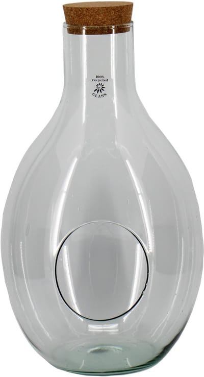 Bela Arte Sierfles terrarium met kurk dop - D30 x H49 cm - transparant glas - met gat