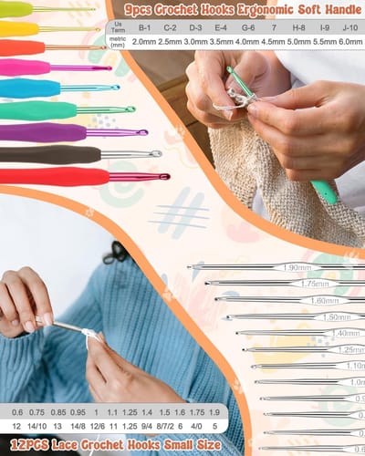Haaknaaldenset, haaknaalden voor beginners en volwassenen, inclusief ergonomische metalen haaknaalden van 0,6 mm tot 6 mm, accessoires met etui, haakset met wol en naalden, starterset voor