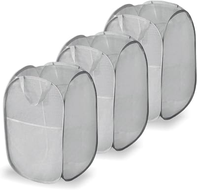 Wasmand, 3 stuks opvouwbare wasmand, 36 x 36 x 58 cm, opvouwbare wasmand, ademend en ruimtebesparend, voor badkamer, slaapkamer, bijkeuken, hotel, reizen, grijs