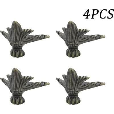 4 Stuks/Set Antieke Houten Doos Voetjes Poot Hoekbeschermer Driehoek Rotan Gesneden Decoratieve Beugel Voor Meubilair Hardware