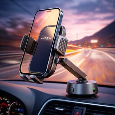 LISEN Elektrische Autohouder met Zuignap – Universele Telefoonhouder Auto – Dashboard & Voorruit – 360° Draaibaar – Telescopische Arm – Geschikt voor iPhone & Samsung 4-7 inch