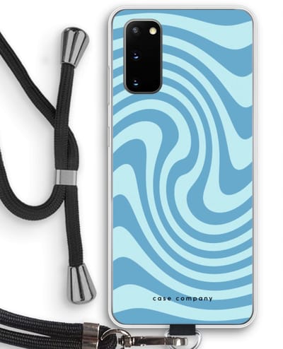 Case Company® - Hoesje met koord geschikt voor Samsung Galaxy S20 hoesje met Koord - Swirl Blauw - Telefoonhoesje met Zwart Koord - Bescherming aan alle Kanten en Over de Schermrand