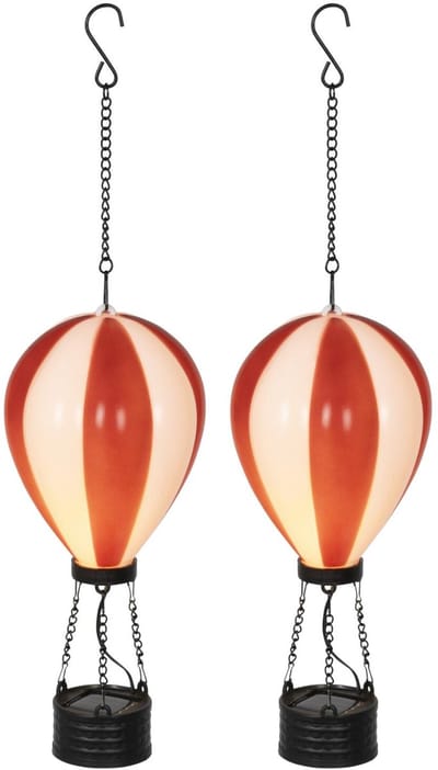 Lumineo solar luchtballon lantaarn - 2x - rood - H22 x D10 cm - kunststof - vlam effect - tuinverlichting