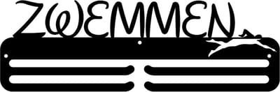 Zwemmen 2 bars Medaillehanger zwarte coating - staal - (35cm breed) - Nederlands product - incl. cadeauverpakking - sportcadeau - medalhanger - medailles - zwemsport