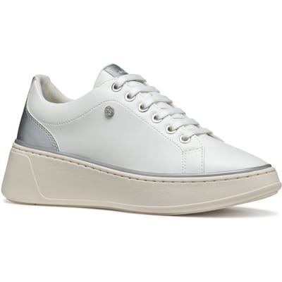 Geox D SUNNETTY Synthetisch Polyurethaan Dames Witte/Zilveren Sneakers