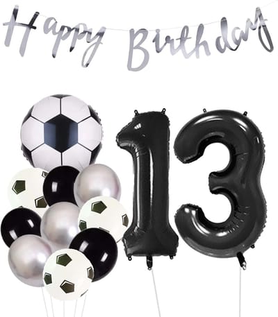 Cijfer Ballon 13 | Snoes Champions Voetbal Plus - Ballonnen Pakket | Zilver en Zwart