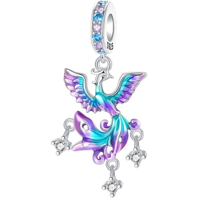 Authentieke Koperen Phoenix Kolibrie Liefde Hanger Bedel Geschikt Voor Armband Doe-Het-Zelf Kralen Mevrouw Premium Sieraden Valentijnsdag Verjaardag Cadeau Item white