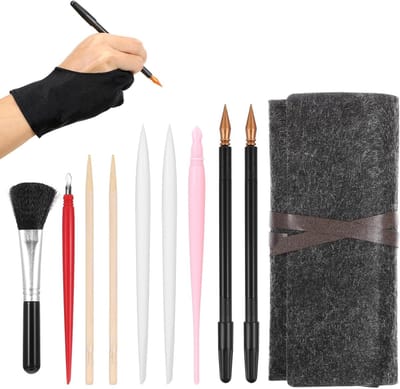 11-delige Scratch Art Gereedschapset voor Creatief Tekenen met Handschoen, Tas en Kleurpotloden