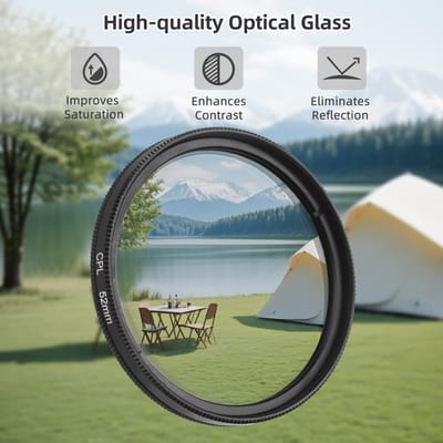 Filtre CPL 52mm pour Objectif d'Appareil Photo de Téléphone Clip sur Filtre Polarisant avec Clip d'Objectif de Téléphone Remplacement pour iPhone 15 14 13 12 noir