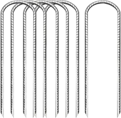 Set van 6 U-vormige zware metalen tentpinnen van 30 cm, gegalvaniseerd staal, windbestendige grondankers voor trampolines, bouncy castles en campingaccessoires