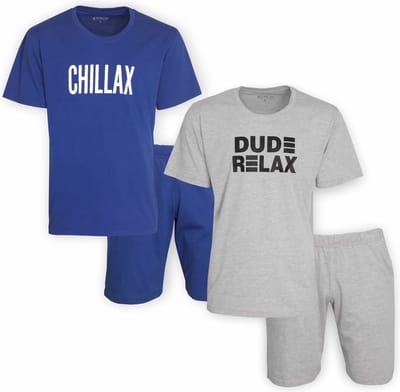 Aprox Heren Shortama - Pyjama Set - Duo-Pack - Blauw & Grijs - Maat XXL