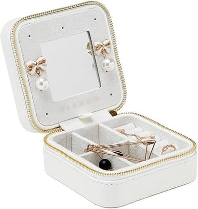 Juwelendoos - Sieradenorganisator - Sieraden Opbergen - Met Ingebouwde Spiegel - Compact Formaat - Wit