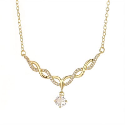 Sjika - Elegante 18k Goud Plated Ketting met Golvend Ontwerp en Zirkonia – Sprankelende Damesketting - Cadeau voor haar