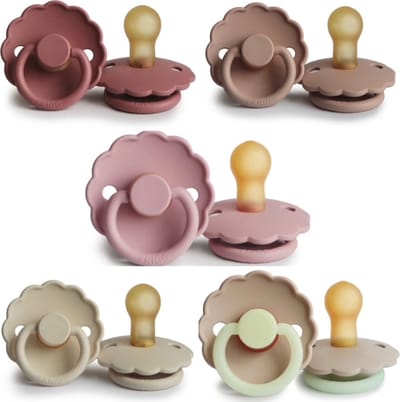 FRIGG DAISY Fopspeen set 5 stuks Powder Blush,Baby Pink,Blush,Cream en Croissant night Glow 0-6 maand